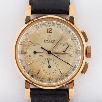 OMEGA 
Chronograph watch, 34mm gold case,...