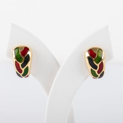 null Pair of earrings, tricolor enamel and 18K gold design 
Gross weight: 4.6 g 
