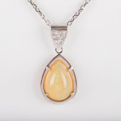 null Drop pendant necklace, opal and brilliant-cut diamonds approx. 0.45 carat, set...