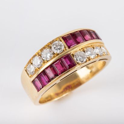 null Band ring, brilliant-cut diamonds, approx. 0.50 carat, and calibrated red stones,...