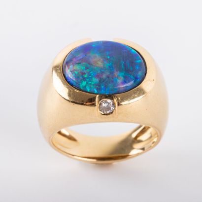 Large blue opal ring set with brilliant-cut...