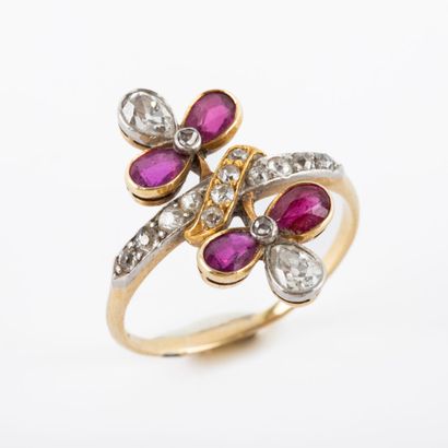 null Fleur de lys" ring, old-cut diamonds including pear-cut 2 x 0.20 carat approx....