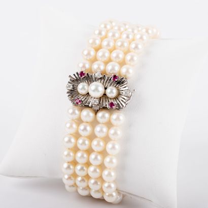 4-row cultured pearl bracelet, approx. 6...
