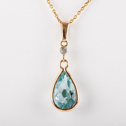 Gold chain and aquamarine drop pendant set...