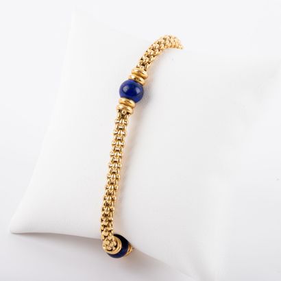 18K gold bracelet, fancy mesh, lapis lazuli...