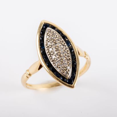 Marquise ring, rose-cut diamonds and blue...