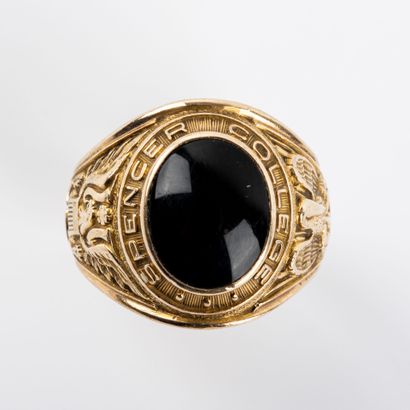 null Spencer College" fraternity signet ring, cabochon-cut black stone, engraved...