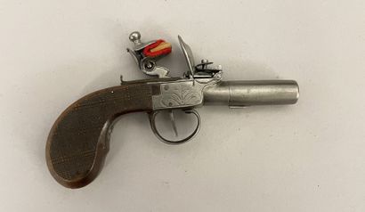 null Small defensive flintlock pistol, round barrel with forced bullet, sliding safety...