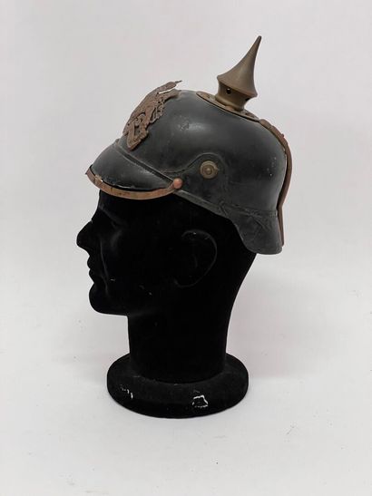 null Bavarian model 1896 troop helmet. Black varnished shell with a few chips and...