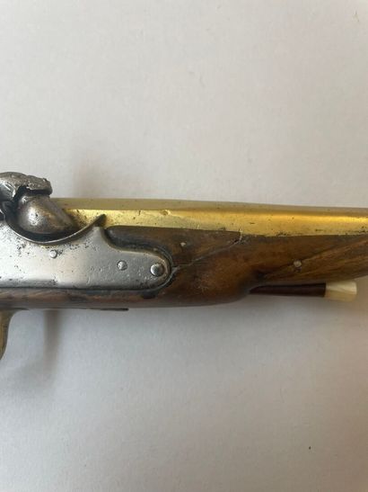 null Louis XV period pocket pistol, formerly flintlock converted to percussion. Bronze...