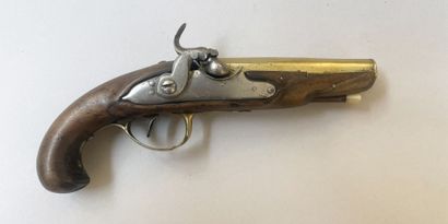 null Louis XV period pocket pistol, formerly flintlock converted to percussion. Bronze...
