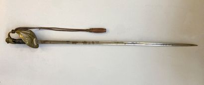 null 1896 cavalry officer's saber. Flat-backed blade, unmarked, chased gilt bronze...