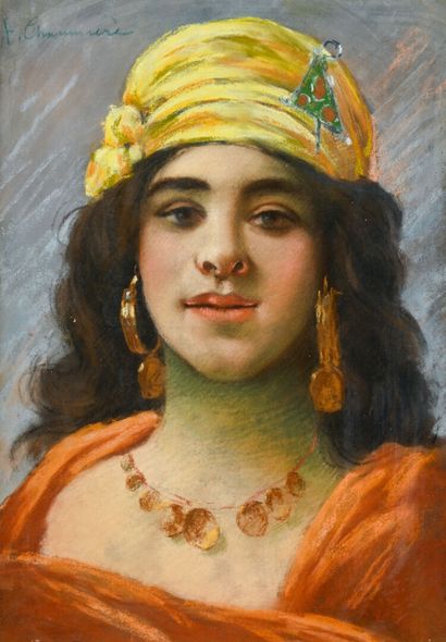 André CHAUMIERE (XIX-XX)
Portrait orientaliste
Pastel...