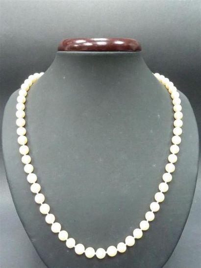 null Collier perles de culture en shoker diam 6,8 mm environ, fermoir or gris. 
L...
