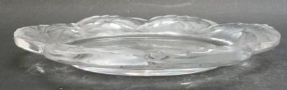 null LALIQUE, France
Plat ovale en cristal moulé modèle "Plumes" 
27,5 x 22 cm