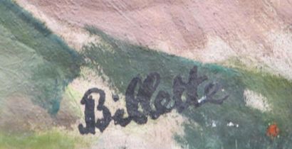 null Raymond BILLETTE Né en 1875 
Paysage au tronc d'arbre 
Huile sur toile signée...