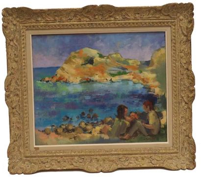 null Henri PLISSON (1908-2002)
Couple en bord de mer
Huile sur toile signée en bas...