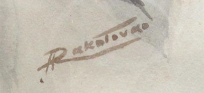 null Alphonse RAKOTOVAO (XX)
Portrait de vieux Malgache au chapeau 
Aquarelle signée...