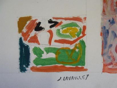 null Jules CAVAILLES (1901-1977) 
Nu au peignoir rouge 
Huile sur traits de crayon...
