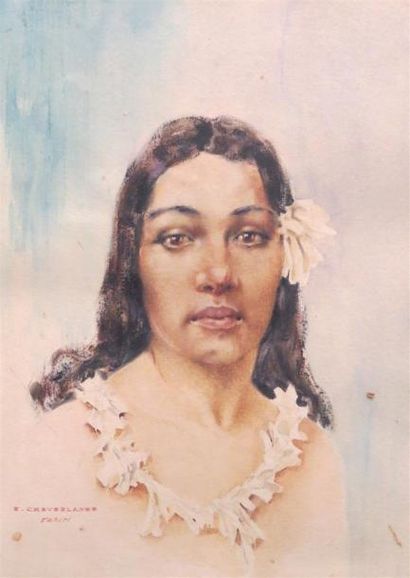 null Elie CHEVERLANGE (XXe)
Tahitienne
Aquarelle signée en bas à gauche
34 x 24 ...