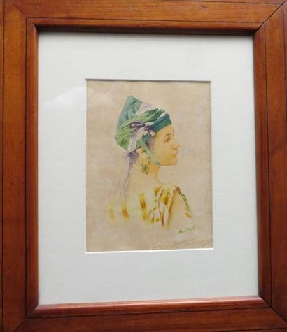null Louis LARTIGAU (XIX-XX)
Jeune algérienne au foulard vert
Aquarelle signée et...