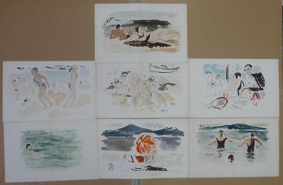 null André DUNOYER-DE-SEGONZAC
Scènes de plage
Lot de 7 lithographies non signées
(3...