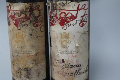 null 2 bouteilles Château Mouton Rotschild - 1995 
(1 J - Etiquettes fanées, effacées...
