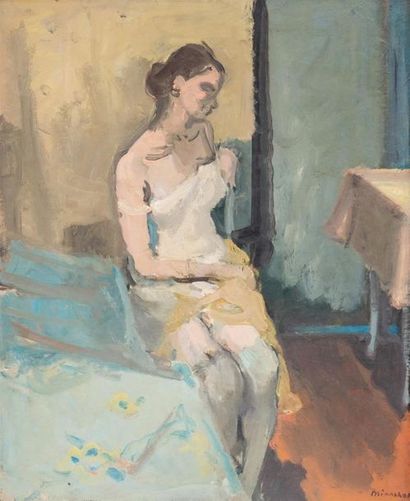 null Maurice BRIANCHON (1899-1979)
Jeanine assise sur un lit
Huile sur toile signée...