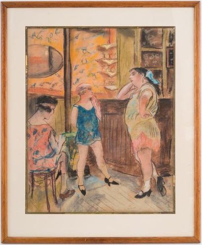 null Jean LAUNOIS (1898 -1942) 
Au bar
Crayons gras signé en bas à droite
55 x 44...