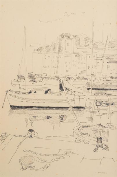 null Jules CAVAILLES (1901-1977)
Le port de Cannes
Feutre sur papier signé en bas...