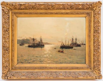 null Jean-Baptiste OLIVE (1848-1936)
Soleil couchant sur la mer
Huile sur toile signée...