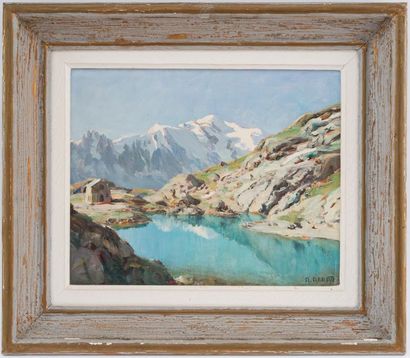 null Angelo ABRATE (1900-1985)
Le Lac Blanc et le Mont Blanc
Huile sur panneau signé...