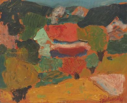 null Jacques BARBACANE (1922)
Paysage 
Huile sur papier marouflé sur Isorel signé...