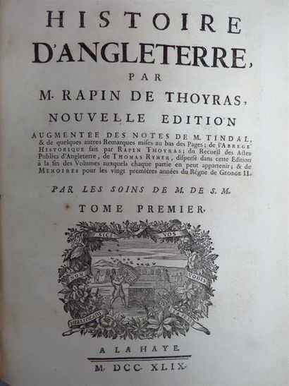 null RAPIN DE THOYRAS. Histoire d'Angleterre.
16 volumes in-quarto veau fauve marbré...