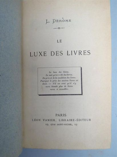 null DEROME (Léopold). Le Luxe des livres.
In-12 relié à la Bradel demi-vélin ivoire,...
