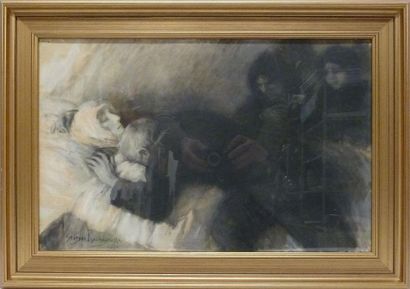 null Georges Antoine ROCHEGROSSE (1859-1938)
"l'artiste pleurant Marie, son épouse"
Gouache...
