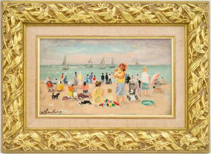 null André HAMBOURG (1909-1999)
La famille à la plage ou les yachts
Huile sur toile...