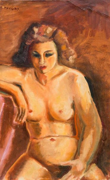 null André FAVORY (1888-1937)
Femme nue
Huile sur papier marouflé sur toile signé...