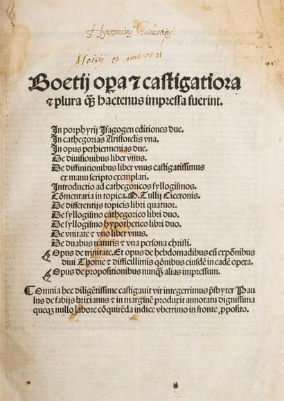null [BOÈCE] BOETHIUS (Anicius Manlius Severinus). Opera et castigatiora et plura...