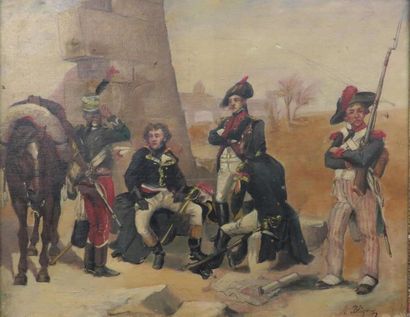 null Albert BLIGNY (1849-1908)
Repos des soldats
Huile sur toile signée en bas à...