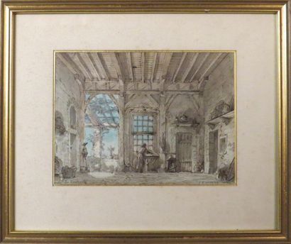 null Jean-Baptiste LAVASTRE (1839-1891)
"Le rustique"
Encre et aquarelle signée et...