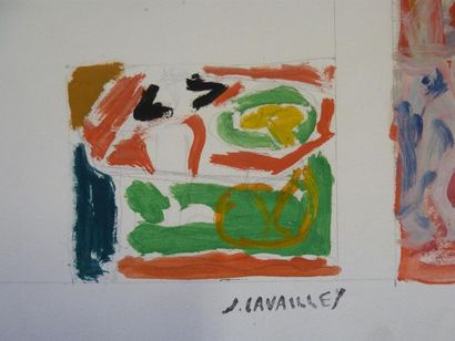 null Jules CAVAILLES (1901-1977) 
Nu au peignoir rouge 
Huile sur traits de crayon...