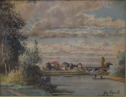 null Eugène Alfred CAPELLE (1834-1887)
Vue de rivière animée 
Aquarelle signée en...