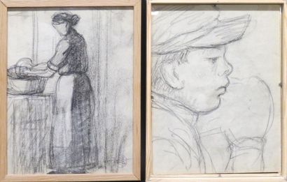 null A. DE PANAT (1886-1965)
Etudes 
Deux dessins au fusain "double-face"
26 x 20...