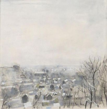 null Bernard GANTNER (1928-2018)
Les toits de Paris sous la neige
Crayon gras, pastel...