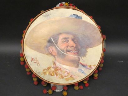 null Enrico BELLI (1875-1907)
Portrait de toréador
Huile sur tambourin signé en bas...