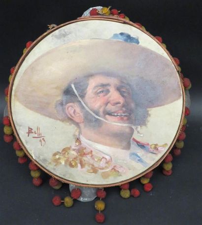 null Enrico BELLI (1875-1907)
Portrait de toréador
Huile sur tambourin signé en bas...