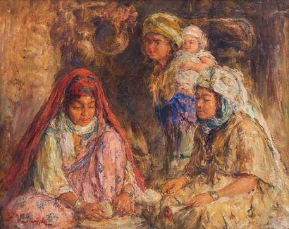 null Edouard VERSCHAFFELT (1874-1955)
Scène familiale orientaliste
Huile sur toile,...