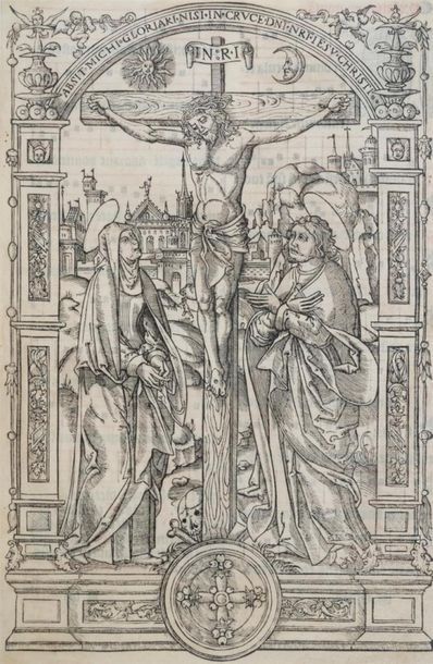 null ECOLE FRANCAISE fin XVe
Crucifixion
Gravure sur bois sur vélin
Vue : 27 x 18...