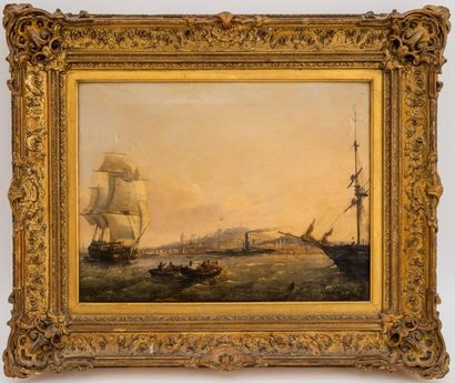 null George I CHAMBERS (1803-1840)
Vue du port de Liverpool
Huile sur toile, signée...